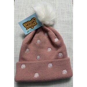 Animal Crossing Women’s Pom Knit Beanie Pink Winter Hat Leaves New Horizons NWT